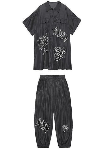 Lightweight and cool summer blue suit women fashion  short sleeve + pants two-pieces - SooLinen