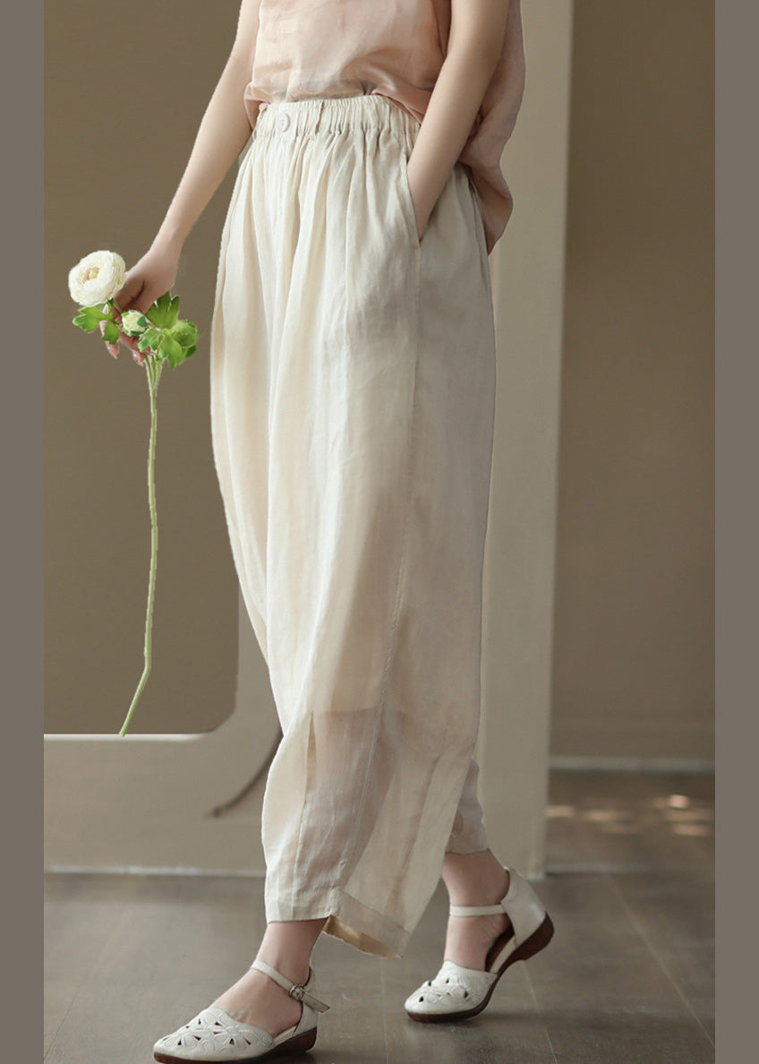 Gemütliche Ramie-Laternenhose mit farbigen Taschen aus Leinen