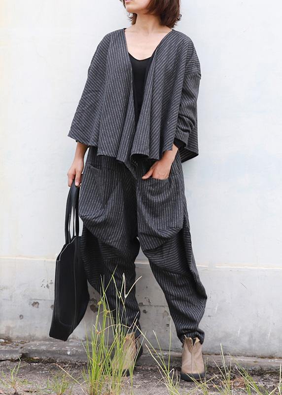 Literary Fan Autumn Lady Grey Woolen Set Short Jacket + Irregular Casual Pants - SooLinen
