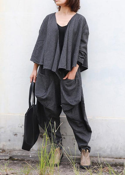 Literary Fan Autumn Lady Grey Woolen Set Short Jacket + Irregular Casual Pants - SooLinen