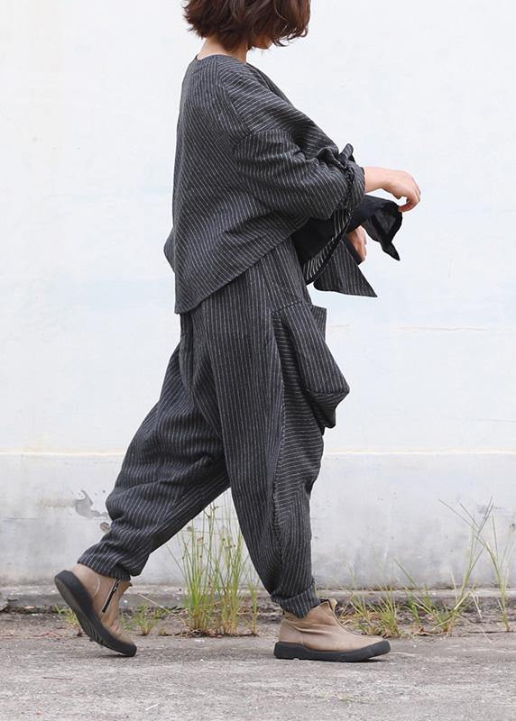 Literary Fan Autumn Lady Grey Woolen Set Short Jacket + Irregular Casual Pants - SooLinen