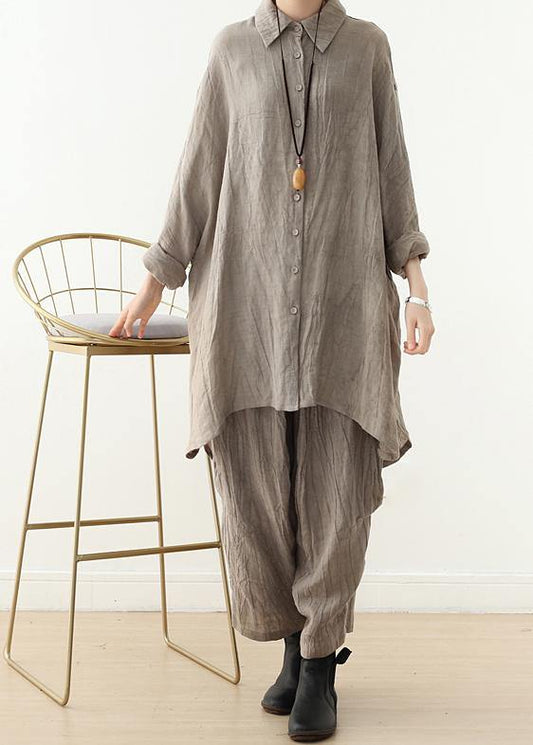 Literature and art retro long-sleeved shirt lapel top new beige women's clothing in early spring - SooLinen