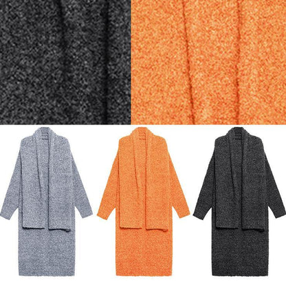 Long woolen dress over the knee thick and loose, bottom with scarf gray knitted dress - SooLinen