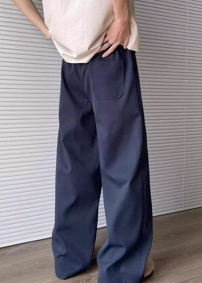 Loose Apricot Embroideried Pockets Drawstring Cotton Mens Pants Summer