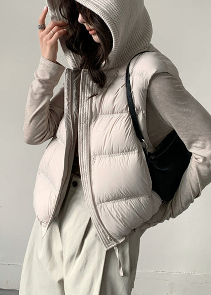 Chaleco holgado de plumón de pato con capucha y cordón ajustable de color albaricoque para invierno