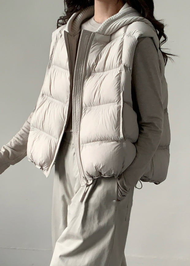 Chaleco holgado de plumón de pato con capucha y cordón ajustable de color albaricoque para invierno