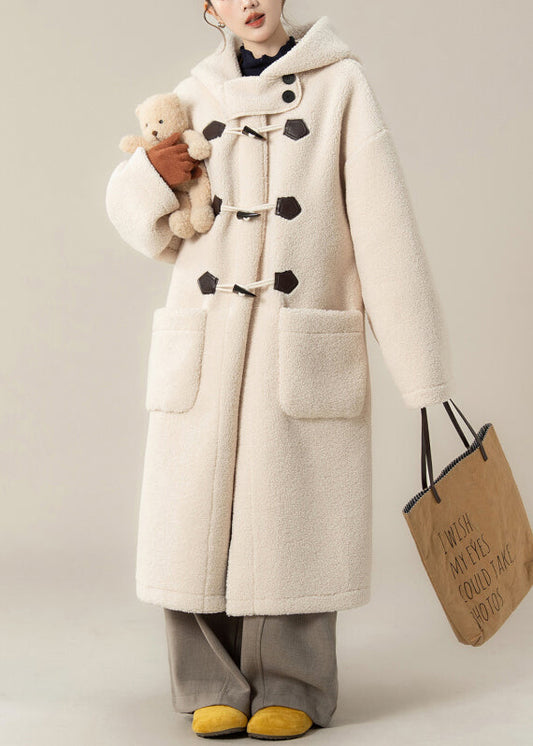 Loose Apricot Pockets Thick Faux Fur Hooded Coats Winter