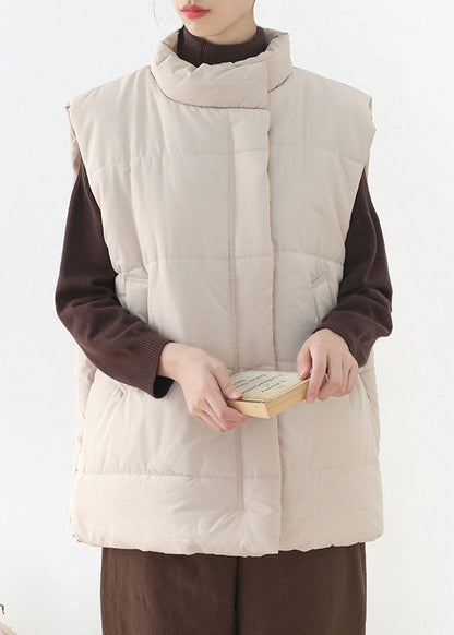 Lose Apricot Stehkragen Reißverschluss Warme Dicke Parka Weste Winter