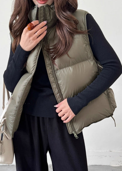 Chaleco holgado de plumón de pato con cordón y cremallera verde militar para invierno