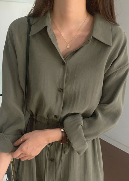 Lose Armee Grün seite offen Cinched Baumwolle Maxi Kleider Frühling