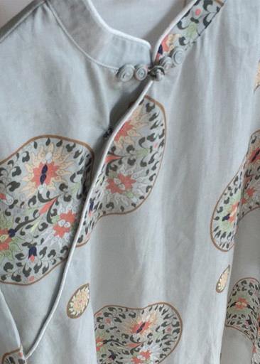 Loose Auspicious Clouds Dress Stand Collar Falf Sleeve Dress - SooLinen