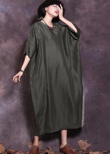 Loose Batwing Sleeve cotton Tunics Wardrobes blackish green loose Dresses summer - SooLinen