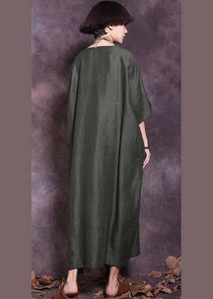 Loose Batwing Sleeve cotton Tunics Wardrobes blackish green loose Dresses summer - SooLinen