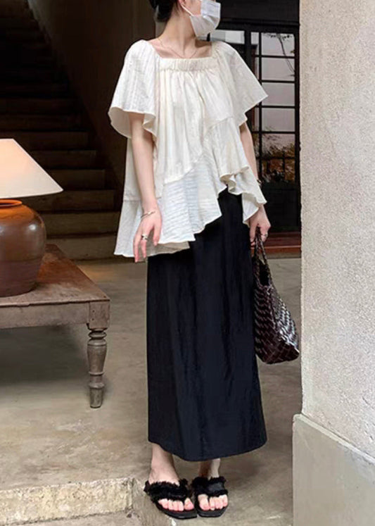 Lose Beige Asymmetrische Tops Und Röcke Chiffon Sets 2 Stück Sommer