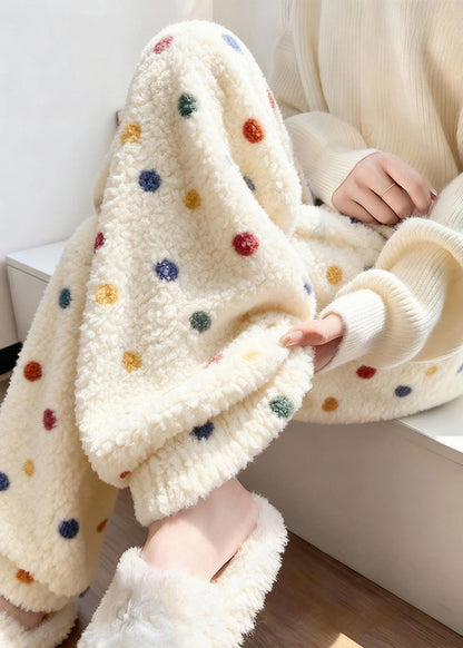 Pantalones holgados de invierno con cintura elástica y lunares de colores beige