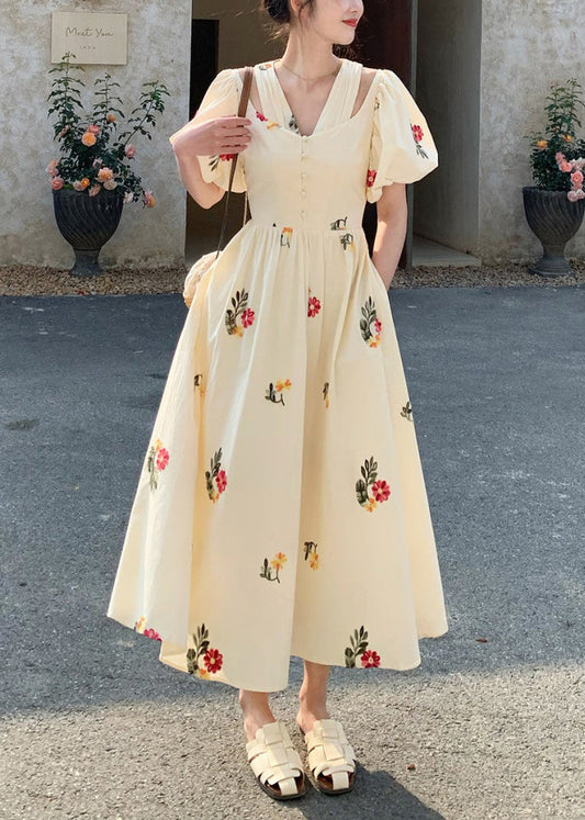 Lose Beige Bestickte Falsche Zwei Stücke Baumwolle Kleider Sommer