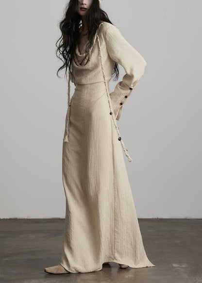 Loose Beige Patchwork Soild Long Dresses Fall