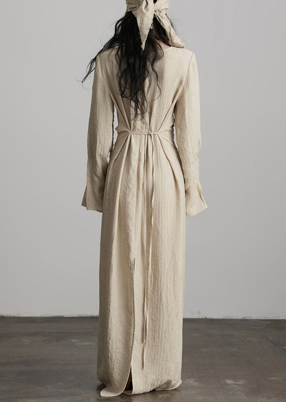 Loose Beige Patchwork Soild Long Dresses Fall