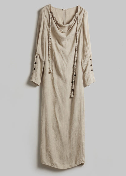 Loose Beige Patchwork Soild Long Dresses Fall