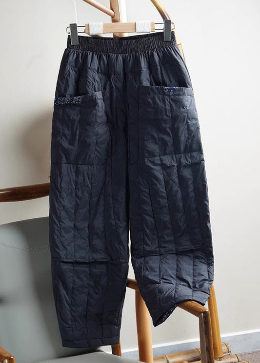 Pantalones holgados de algodón con cintura elástica y bolsillos beige para invierno