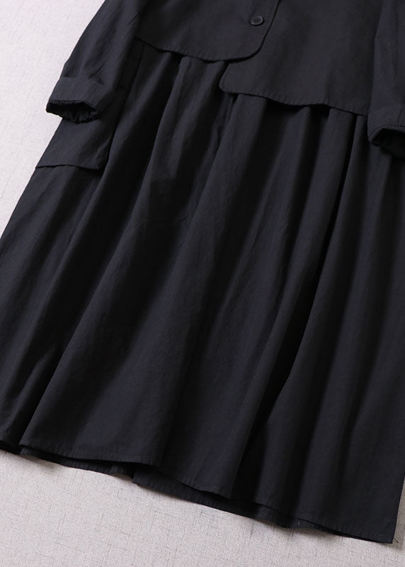 Lose Schwarze Asymmetrische Taschen Baumwolle Zwei Stücke Set kleid + Weste Frühling