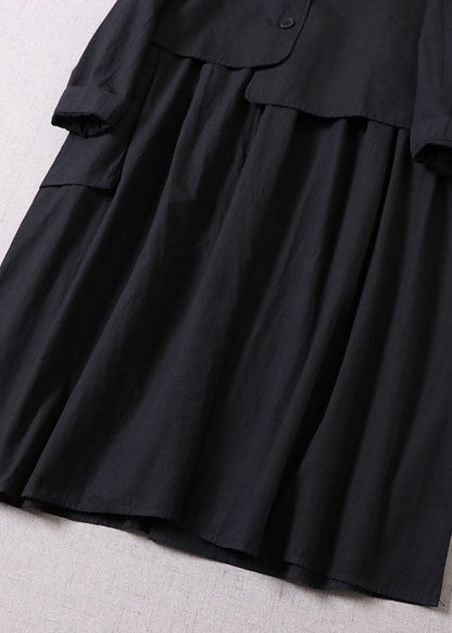 Lose Schwarze Asymmetrische Taschen Baumwolle Zwei Stücke Set kleid + Weste Frühling