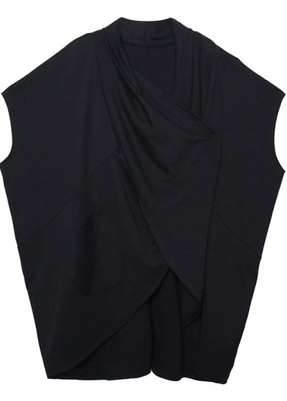 Lockere schwarze Herbstoberteile mit Fledermausflügel-Ärmeln und asymmetrischem Design