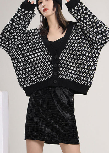 Lose Schwarze Knopf Strickpullover Mantel Frühling