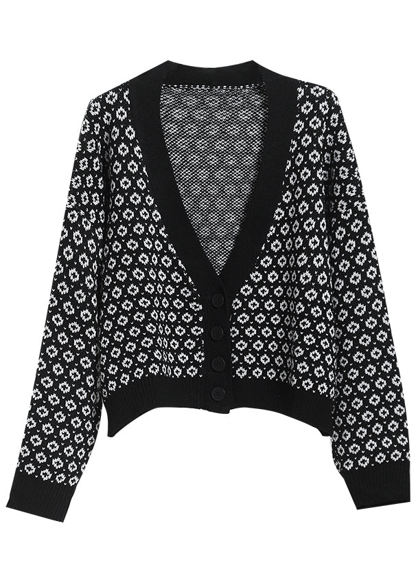 Lose Schwarze Knopf Strickpullover Mantel Frühling