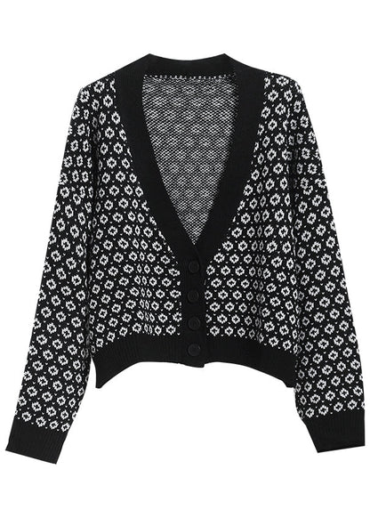 Lose Schwarze Knopf Strickpullover Mantel Frühling