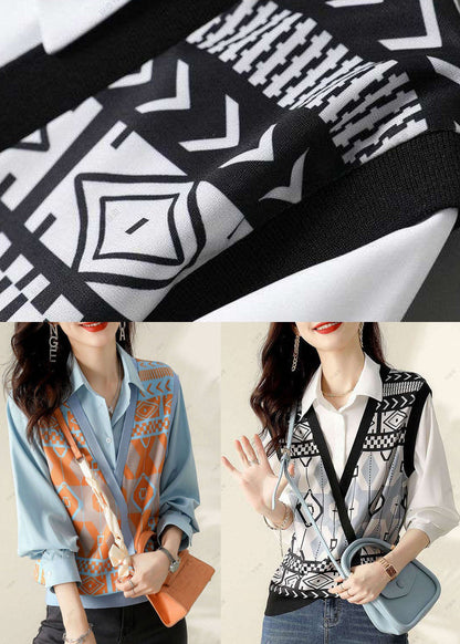 Lose Schwarze Knopf Chiffon Weste Blusen Frühling