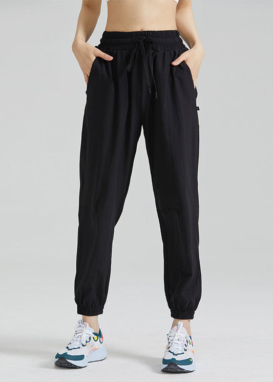 Loose Black Elastic Waist Tie Waist Yoga Lantern Pants