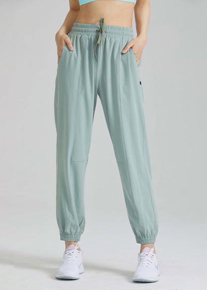 Loose Black Elastic Waist Tie Waist Yoga Lantern Pants