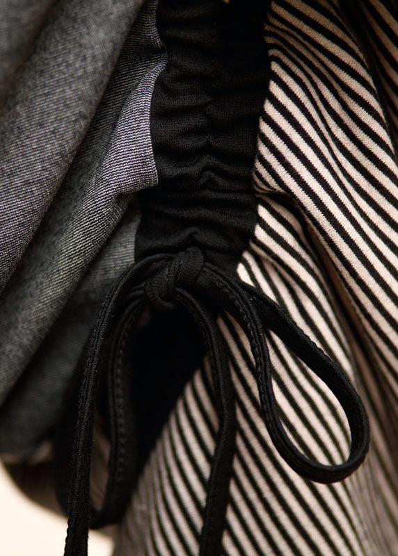 Lose Schwarz Grau Patchwork Gestreiften kordelzug Casual Hosen Frühling