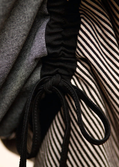 Lose Schwarz Grau Patchwork Gestreiften kordelzug Casual Hosen Frühling