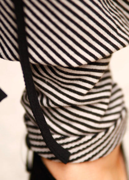 Lose Schwarz Grau Patchwork Gestreiften kordelzug Casual Hosen Frühling