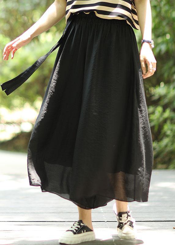 Loose Black High Waist Pockets Summer Wide Leg Pants - SooLinen