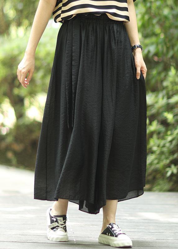 Loose Black High Waist Pockets Summer Wide Leg Pants - SooLinen