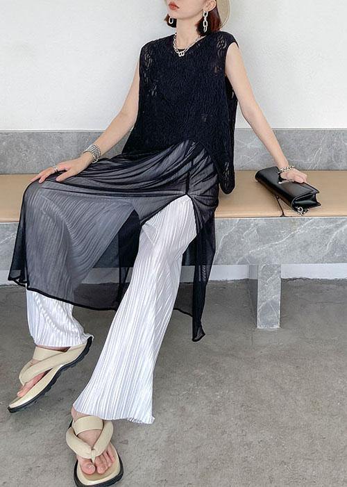 Loose Black Hollow Out asymmetrical design Sleeveless Tanks Summer - SooLinen