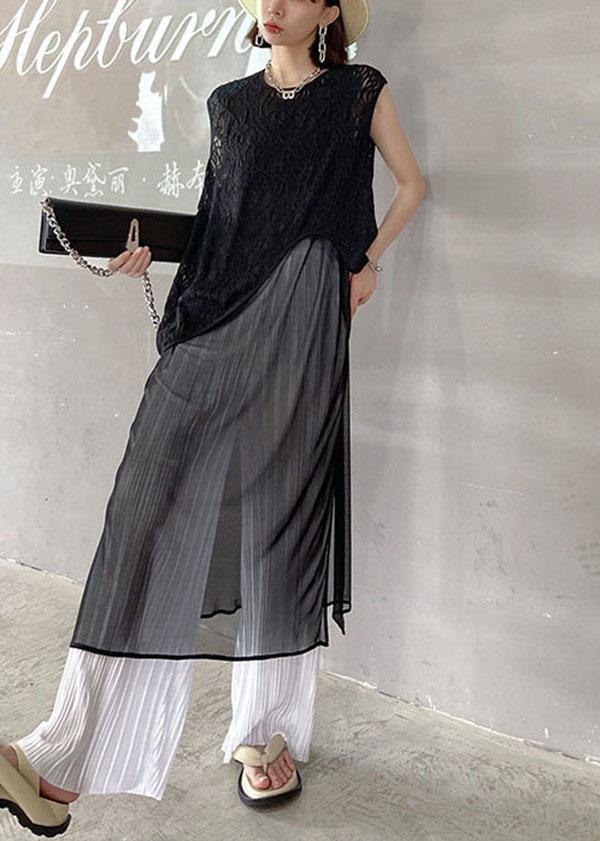 Loose Black Hollow Out asymmetrical design Sleeveless Tanks Summer - SooLinen