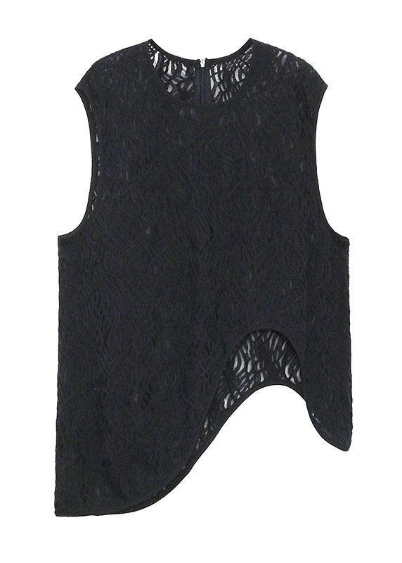 Loose Black Hollow Out asymmetrical design Sleeveless Tanks Summer - SooLinen