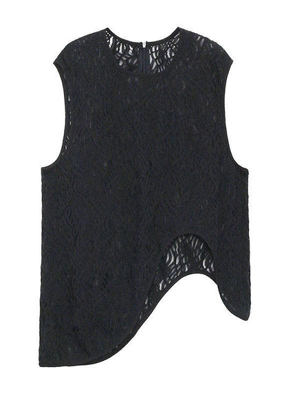 Loose Black Hollow Out asymmetrical design Sleeveless Tanks Summer - SooLinen