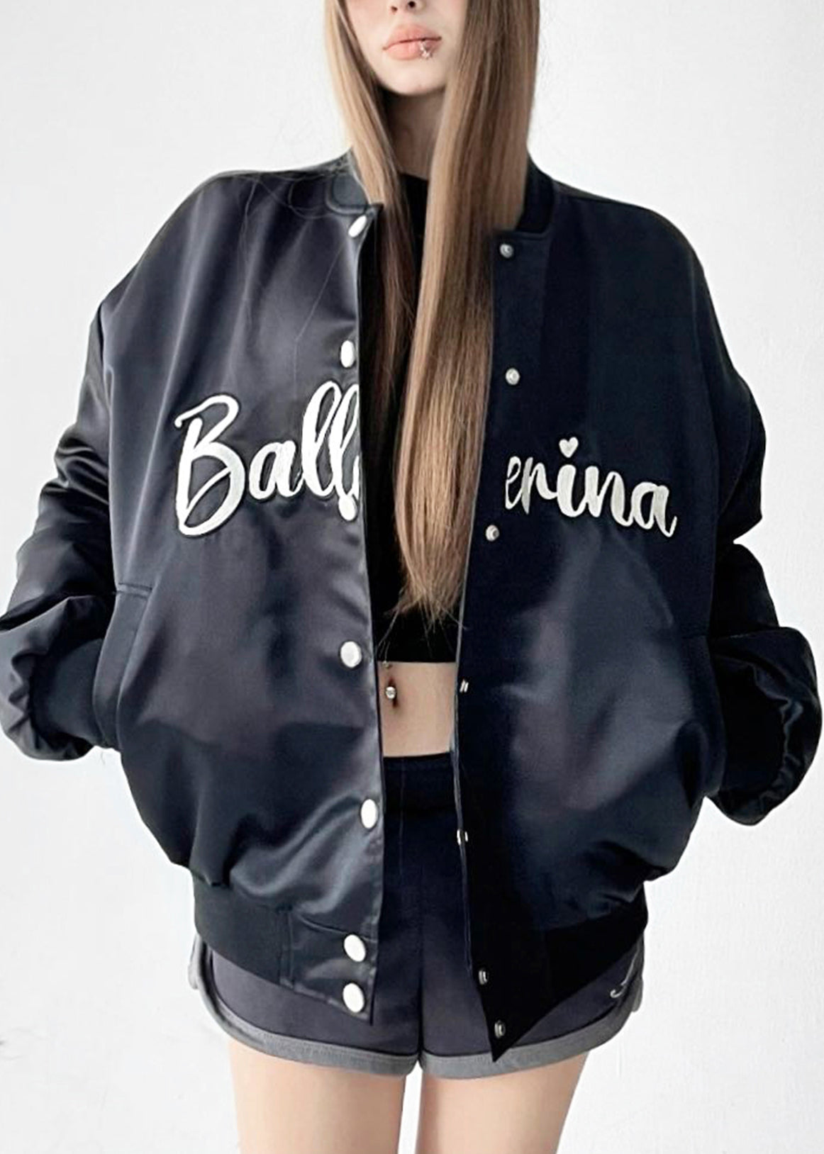 Parkas holgadas de algodón con botones y letras negras para invierno