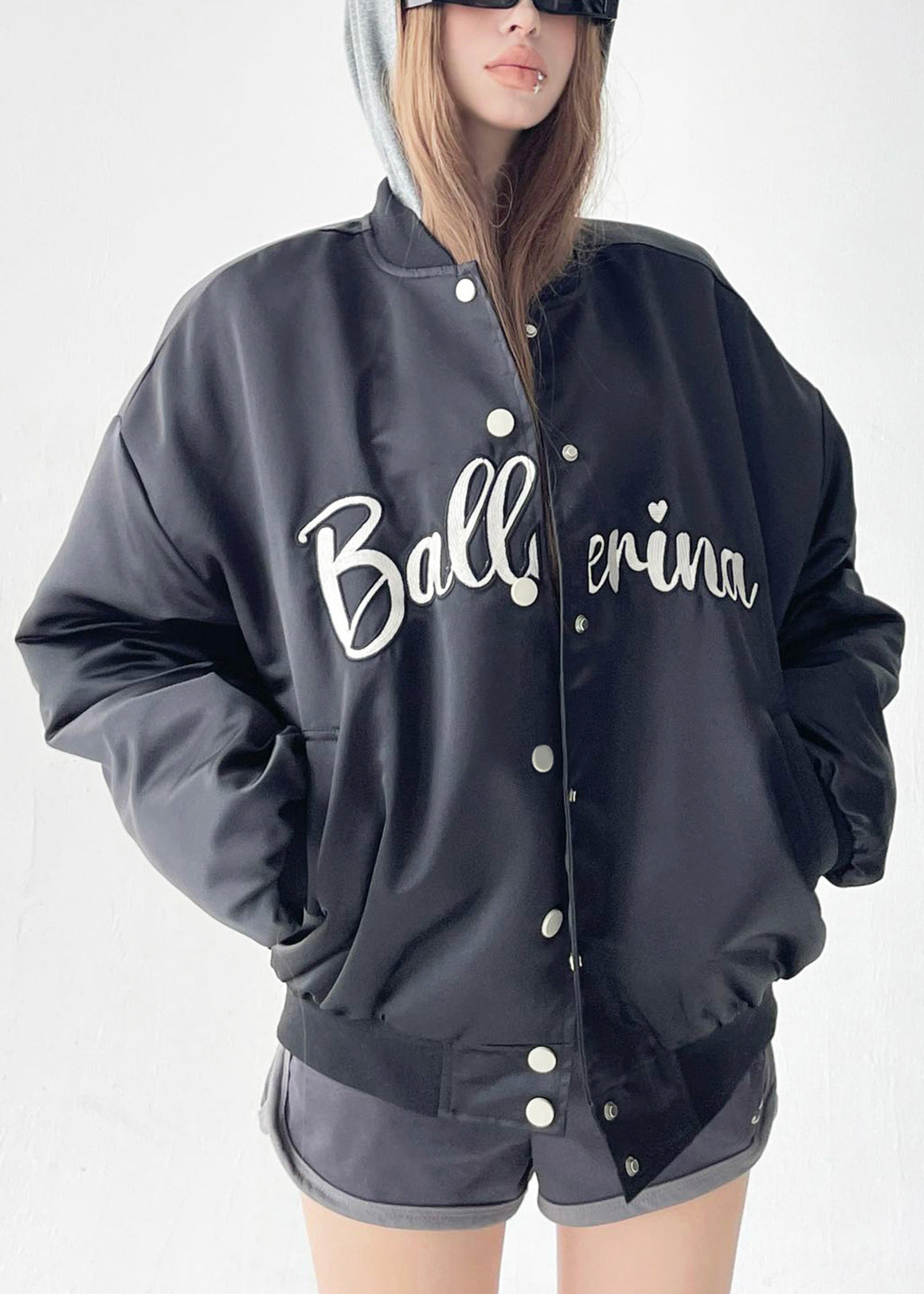 Parkas holgadas de algodón con botones y letras negras para invierno