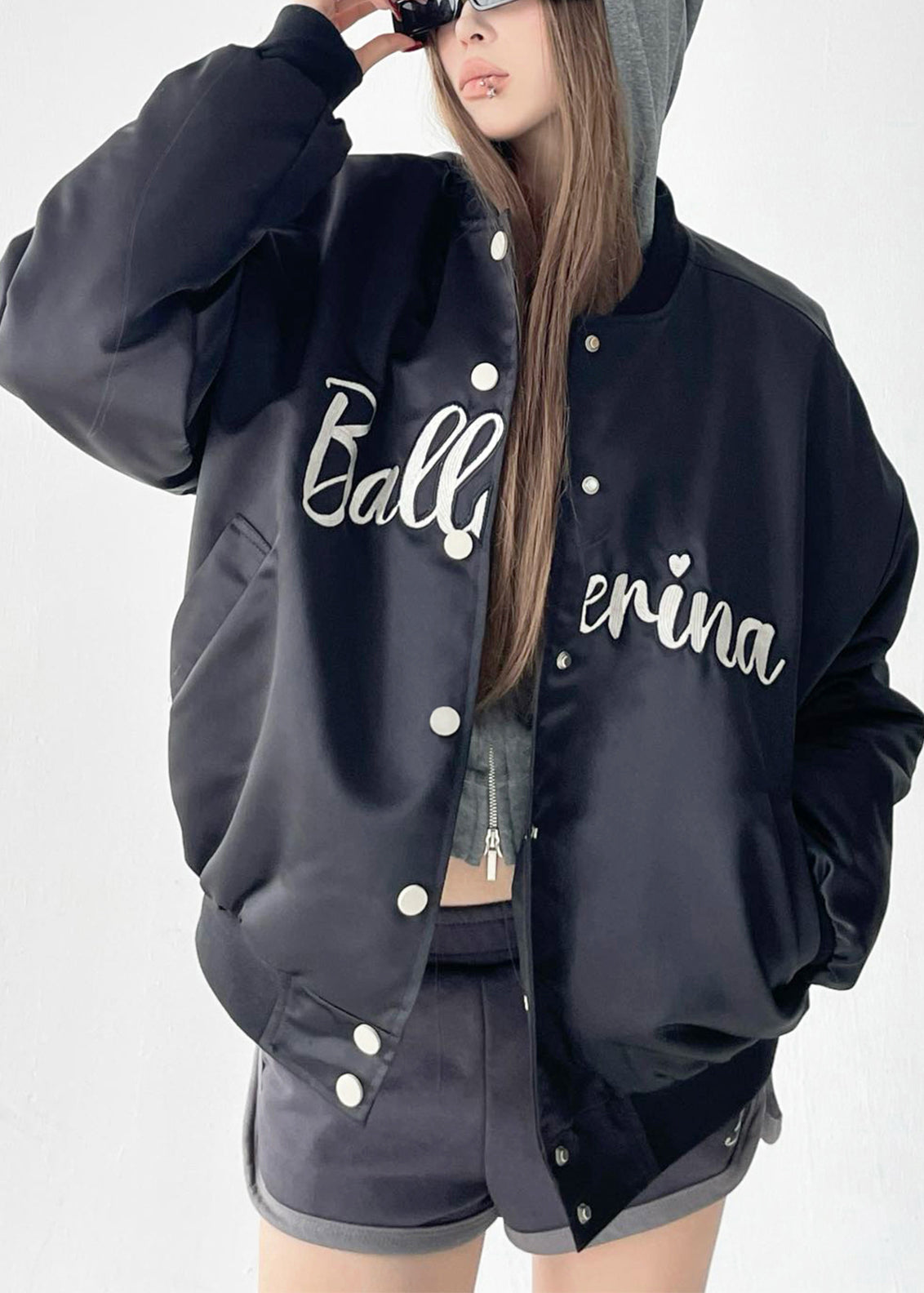 Parkas holgadas de algodón con botones y letras negras para invierno