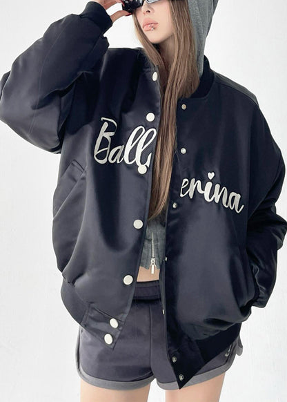 Parkas holgadas de algodón con botones y letras negras para invierno