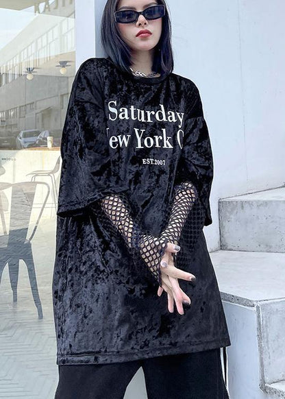 Loose Black Letter Tops Women Blouses O Neck Loose Spring Top - SooLinen