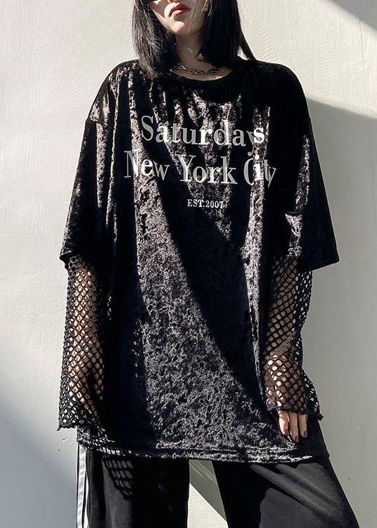 Loose Black Letter Tops Women Blouses O Neck Loose Spring Top - SooLinen