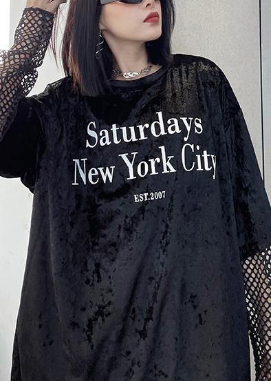 Loose Black Letter Tops Women Blouses O Neck Loose Spring Top - SooLinen