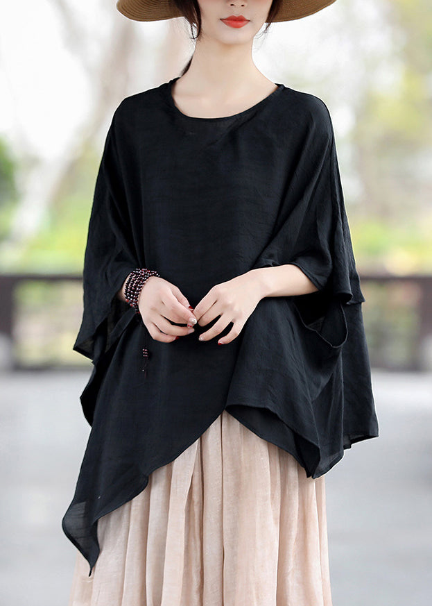 Lose Schwarze O Neck Asymmetrische Baumwolle T Shirt Tops Sommer